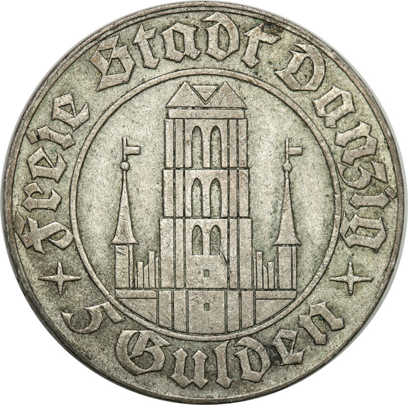 Wolne Miasto Gdańsk/Danzig. 5 guldenów 1932 Kościół NMP - RZADKIE